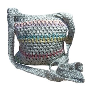 The Sak Originals Gray and Pink Crossbody Bag with Textured Crochet